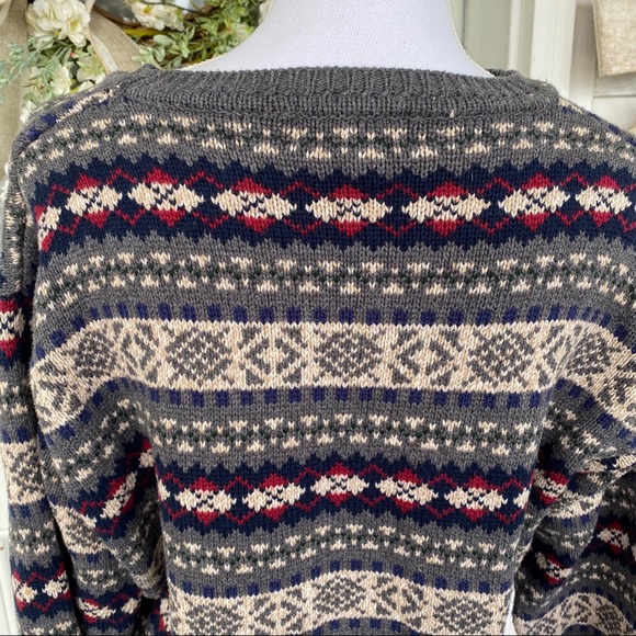 Grey Fair Isle Striped Crew Neck Sweater - Picture 4 of 4